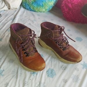 Brown & purple high top timberland sneakers